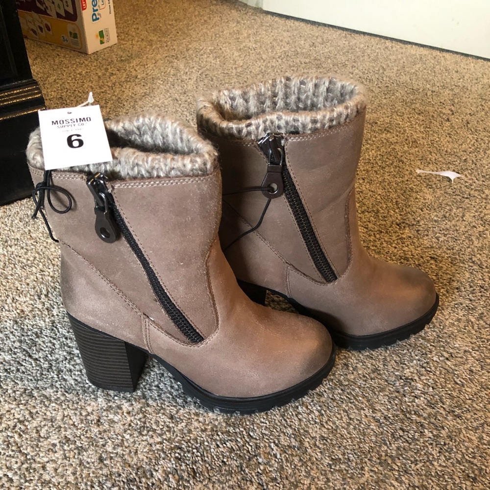 Brown winter heeled boots target